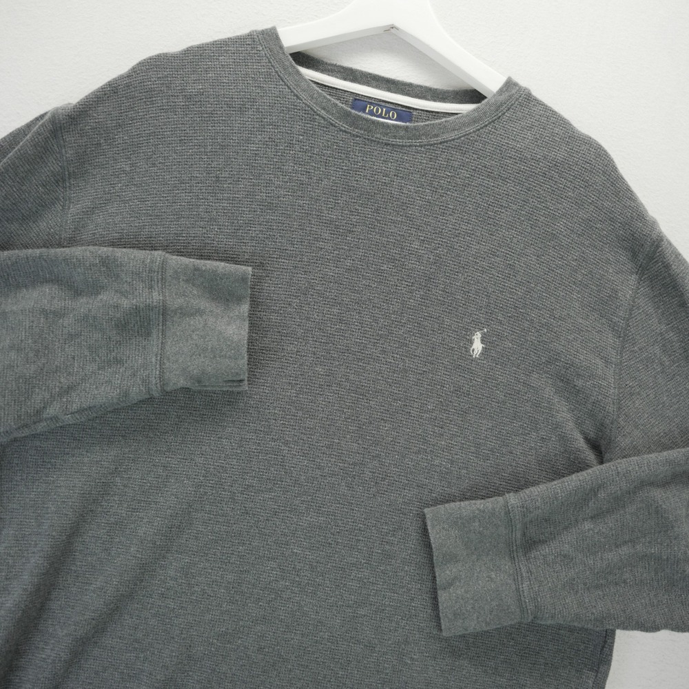 Polo Ralph Lauren Mens Large Gray Waffle Knit Thermal Long Sleeve Pony Shirt